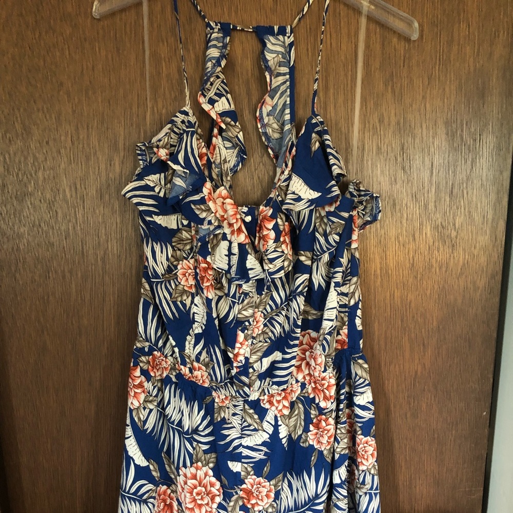 Blue floral button up romper
